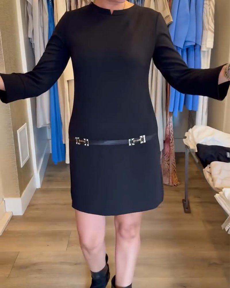 Long-Sleeved Solid Color Straight Dress