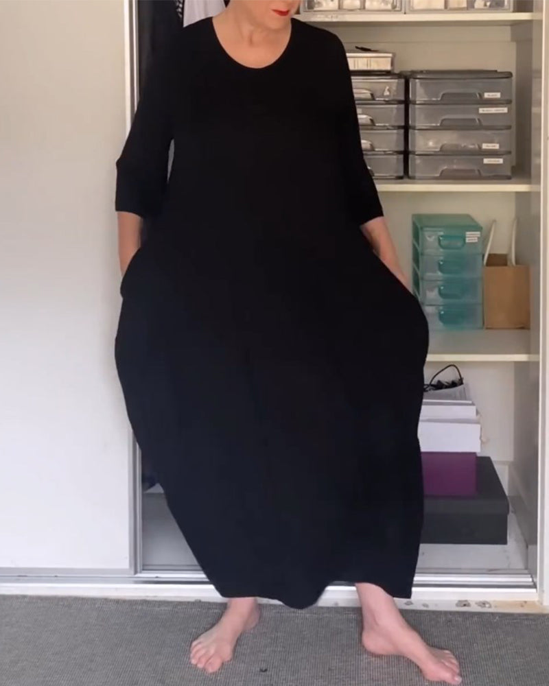 Round neck solid color simple dress