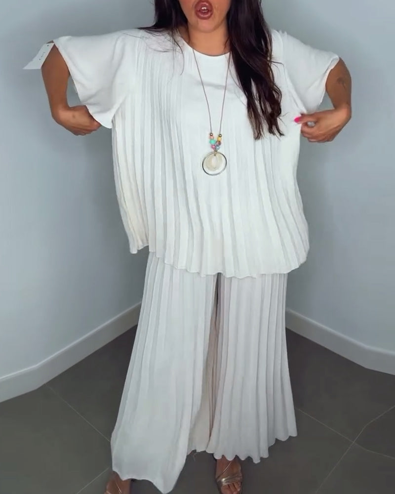 Solid color pleated loose sets