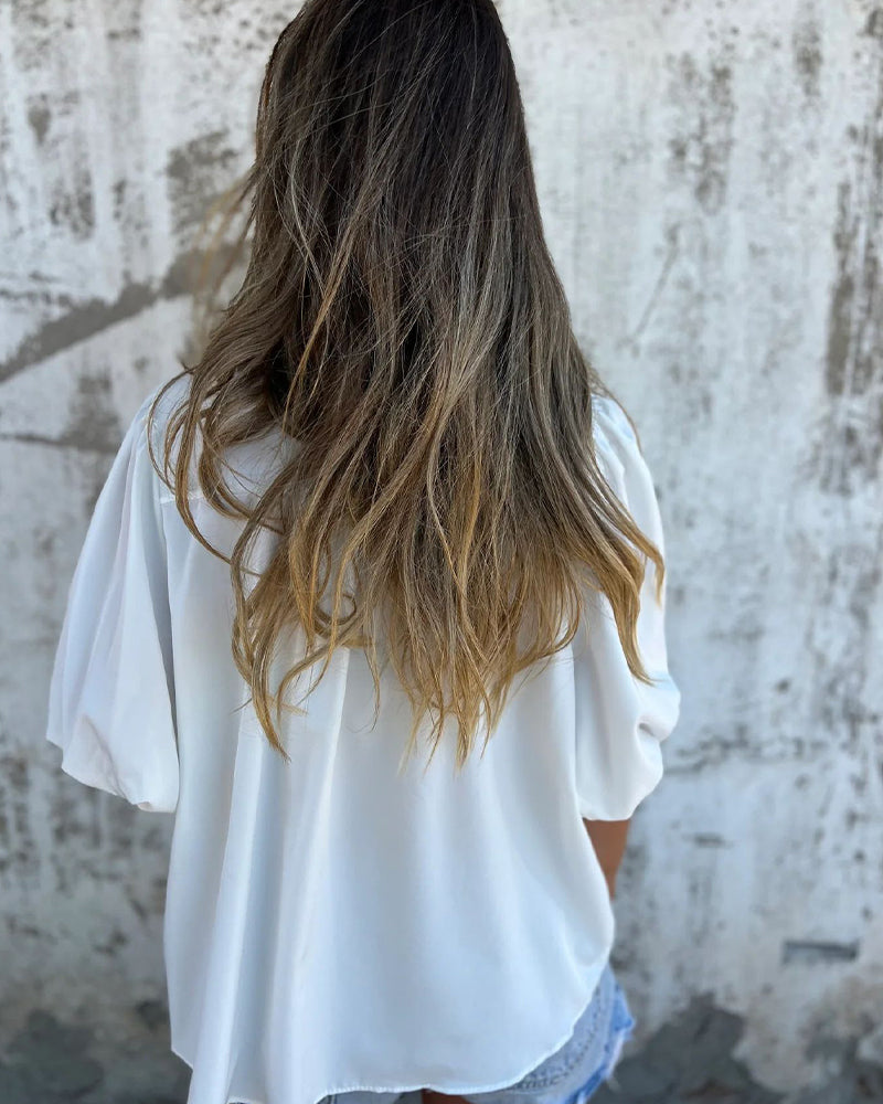 Casual Fashion Short Sleeve Solid Color Blouse