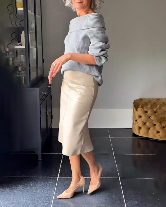 Solid Color Long-Sleeved One-Shoulder Jumper
