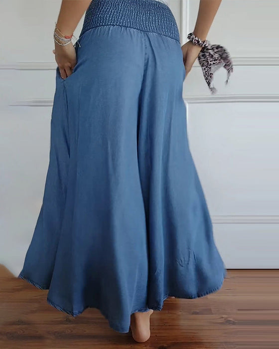 Elastic waist wide leg pants