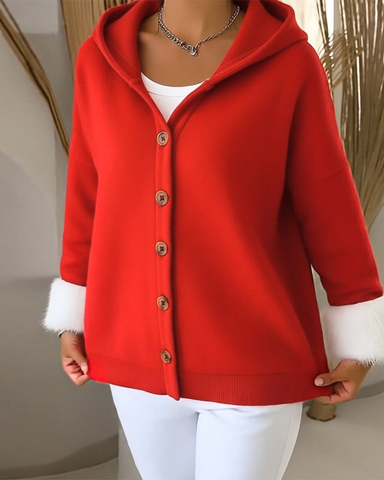 Cozy plush Patchwork Hooded Coat