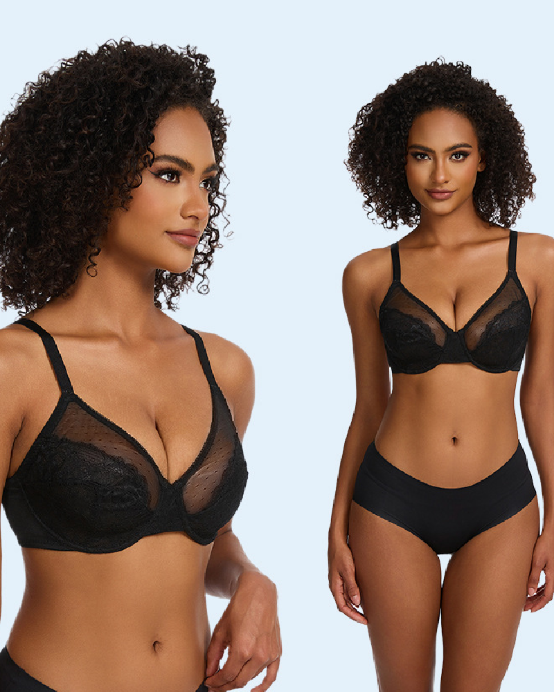 Mesh Lace Gathered Bra