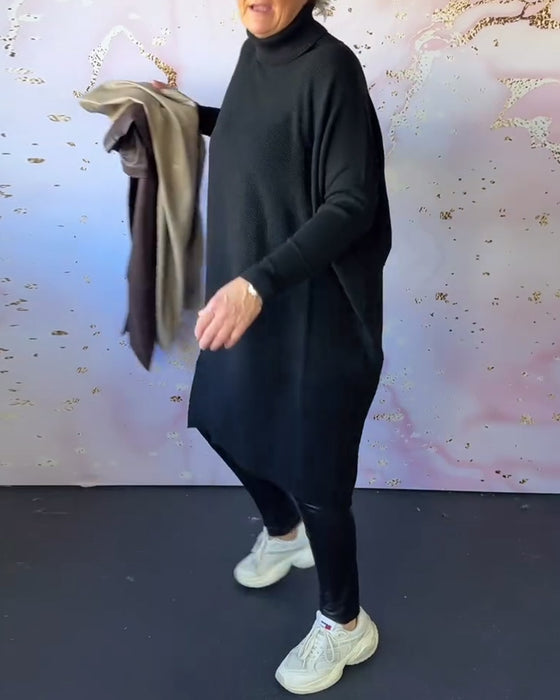 Casual solid color high collar long sleeve pullover