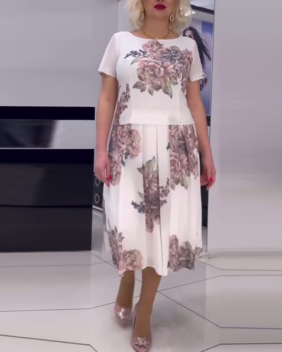 Floral print round neck elegant dress