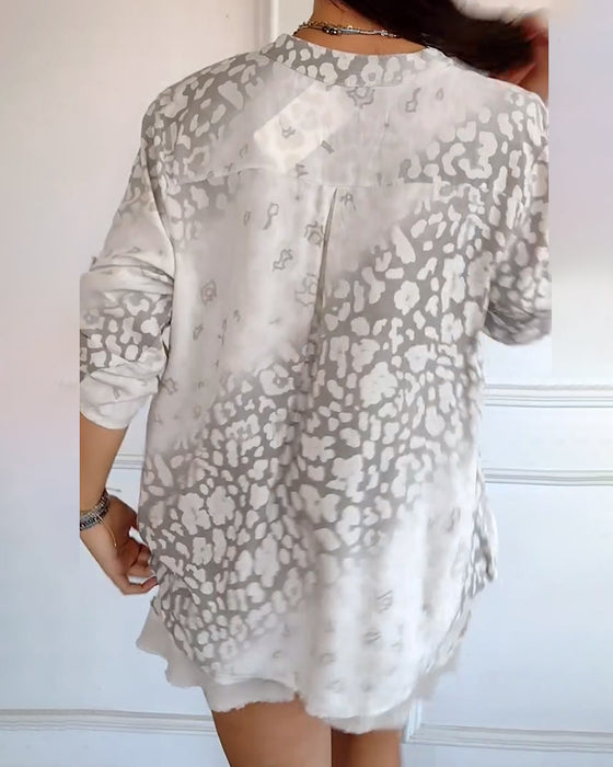 Casual Stand Collar Printed Blouse