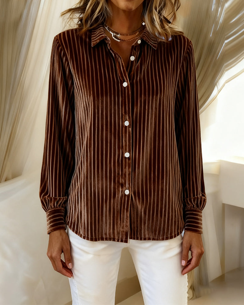 Retro Vertical Striped Long-Sleeved Blouses