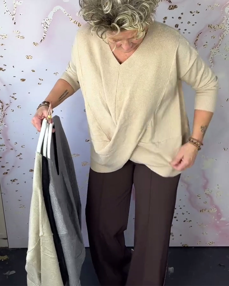 Irregular Hem V-Neck Pullover