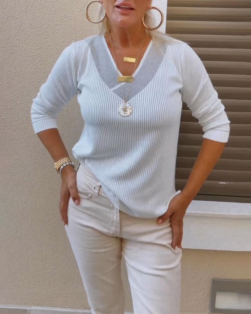 V-Neck Ribbed Comfortable T-Shirt