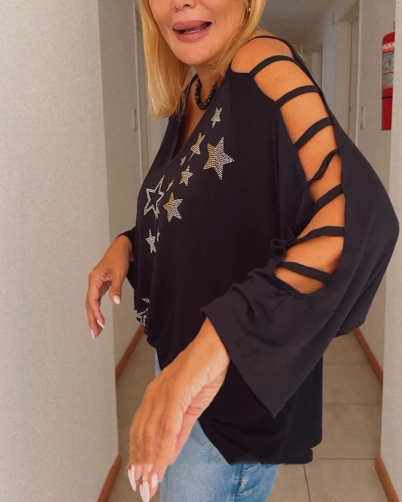 Star print off-the-shoulder cutout top