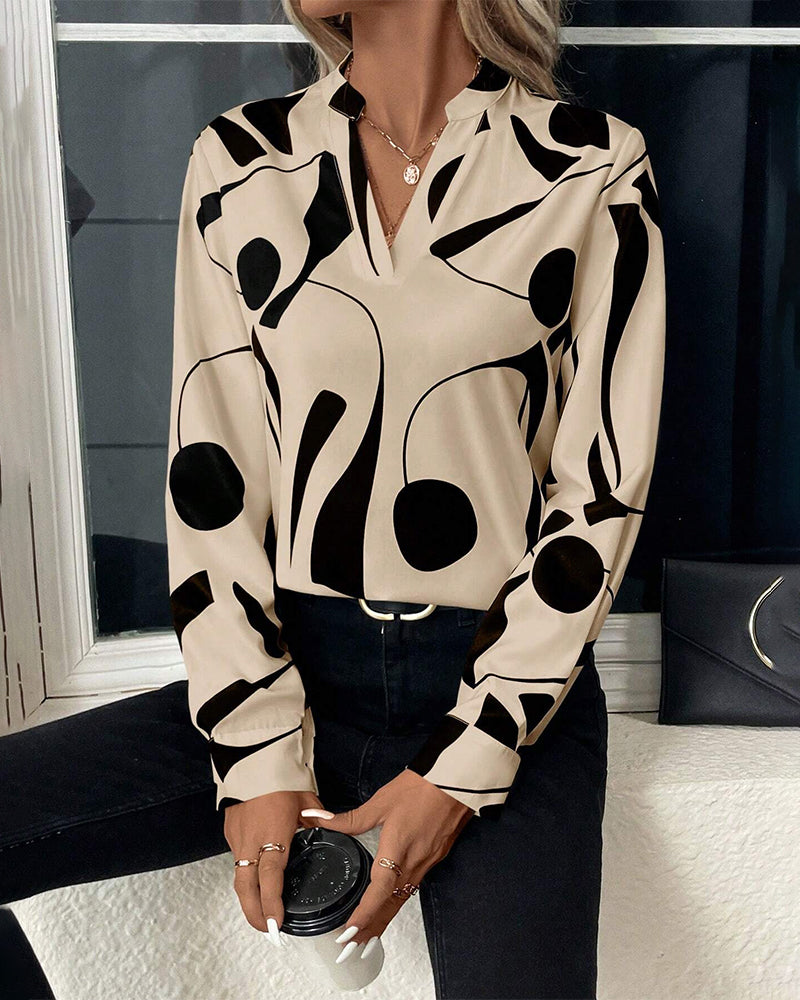 Printed stand collar blouse