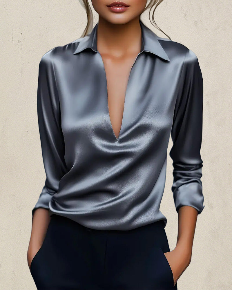 Temperament Solid Color Simple V-Neck Blouse
