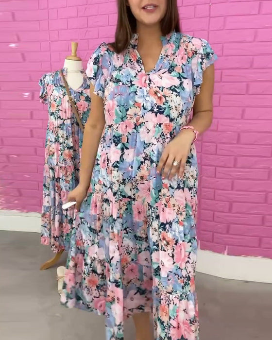 Floral print V-neck casual short-sleeved dress