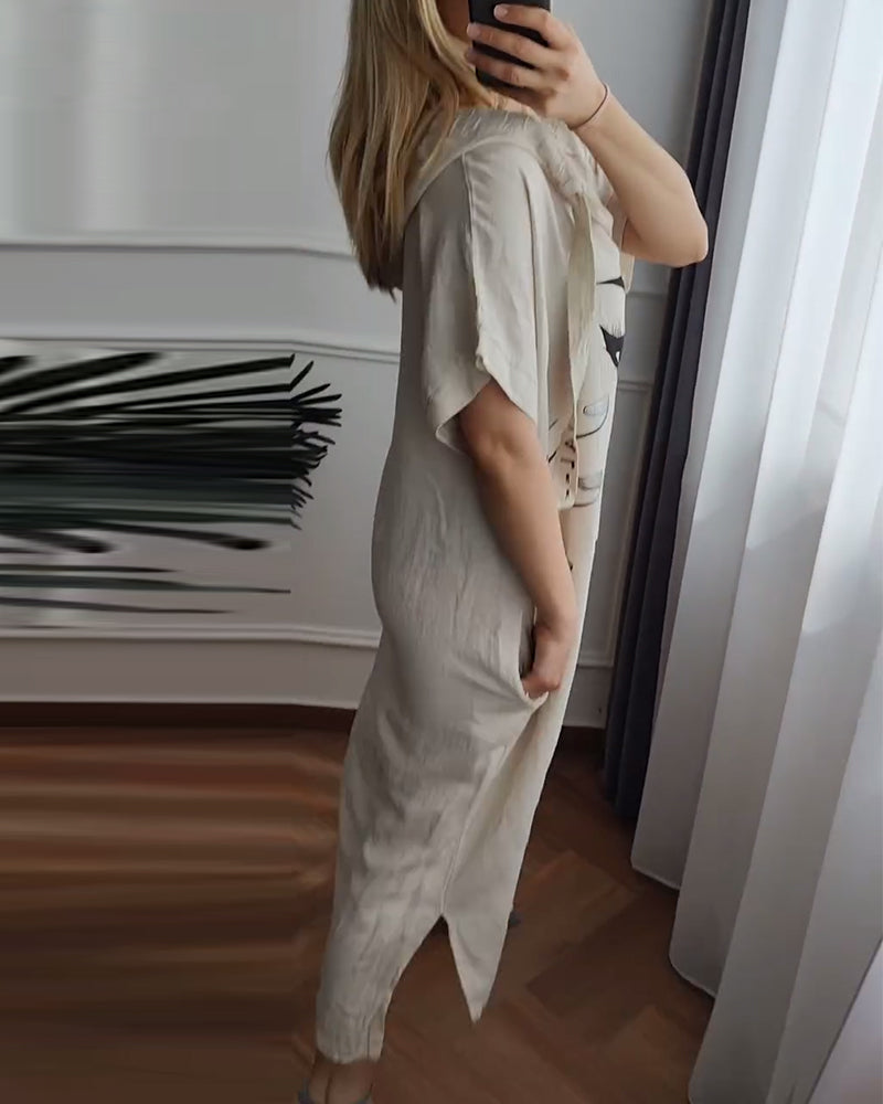 Hooded Printed Loose Dress