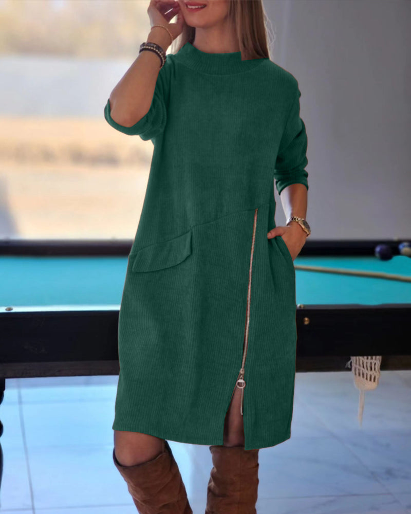 Simple Long Sleeve Dress with Zipper