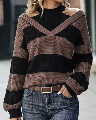 Off-The-Shoulder Striped Fashionable Jumper