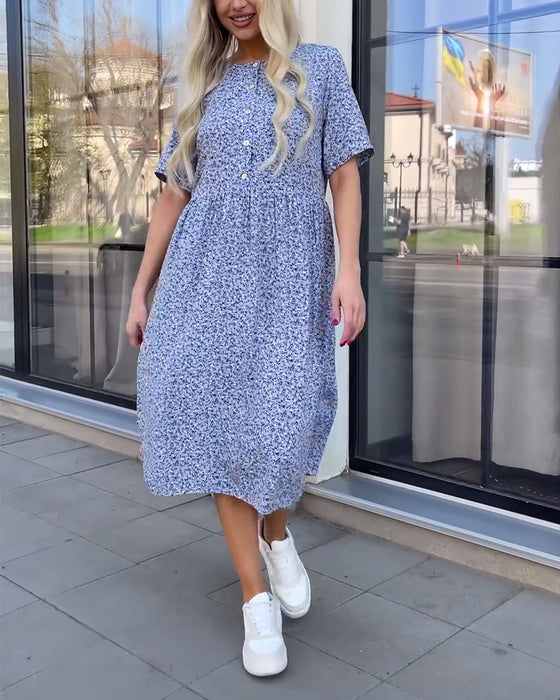 Mid-sleeve button floral dress