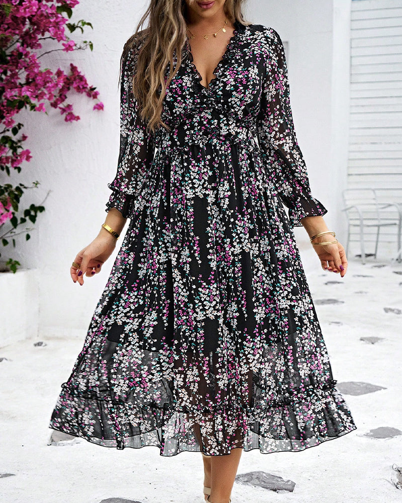 V-neck printed elegant dress