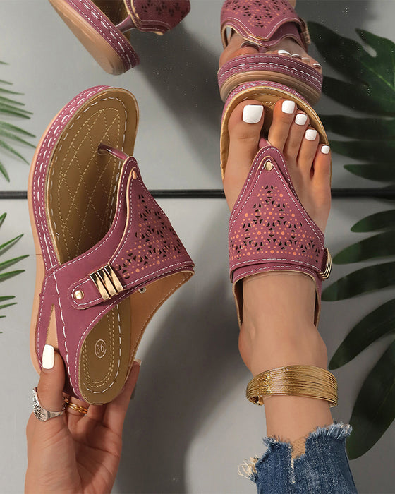 Thick-Soled Hollow Thong Sandals