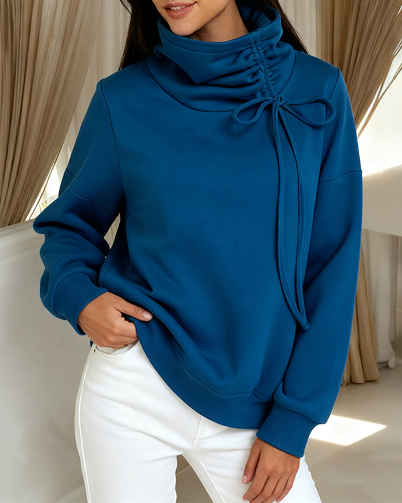 High-Neck Drawstring Casual Sweatshirt