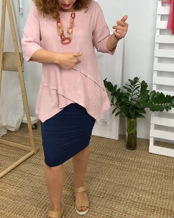 Irregular patchwork round neck comfortable top