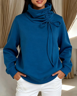 High-Neck Drawstring Casual Sweatshirt