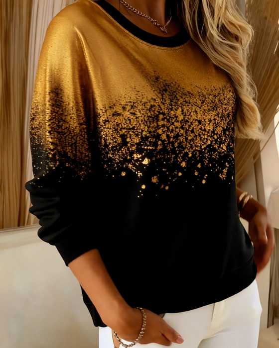 Fashionable Gradient Gold Printed Sweatshirt