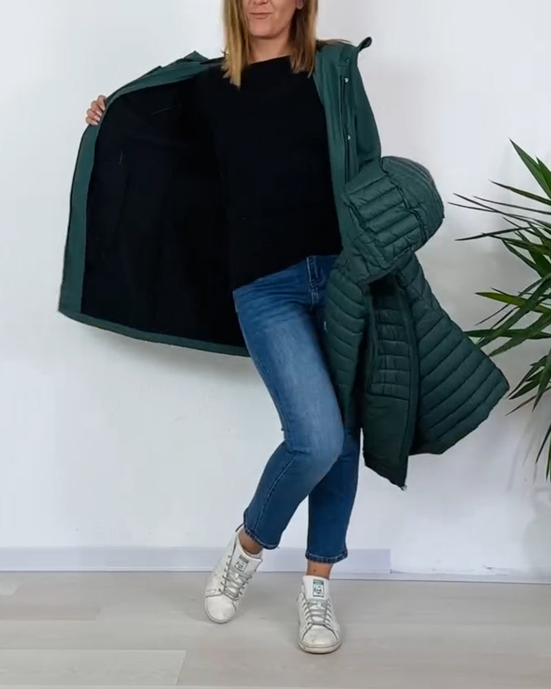 Fashion solid color zipper button detachable coat
