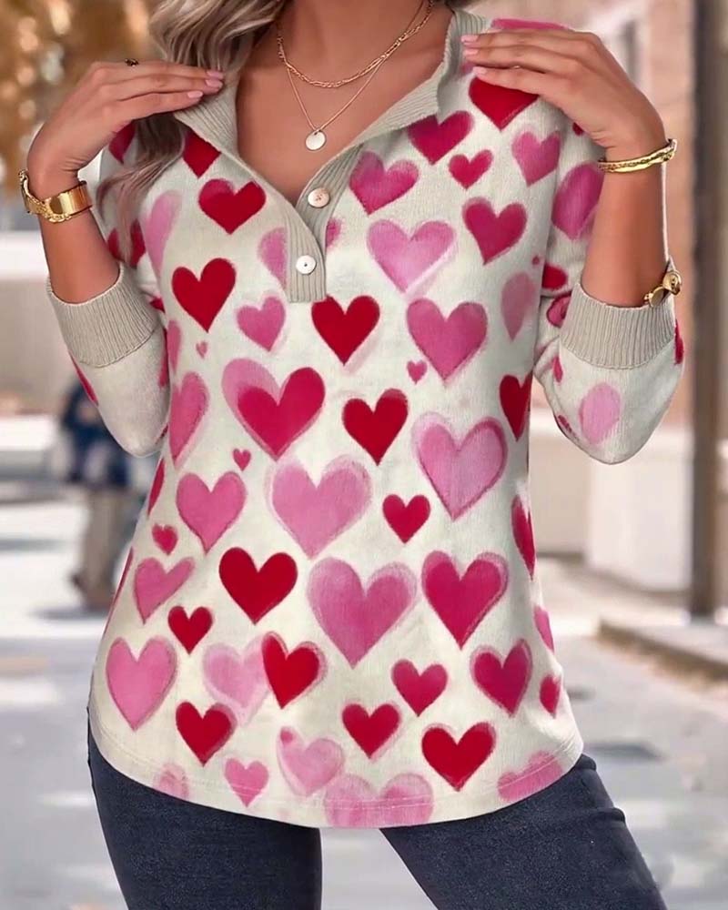 Casual Heart Print Long Sleeve Sweatshirt