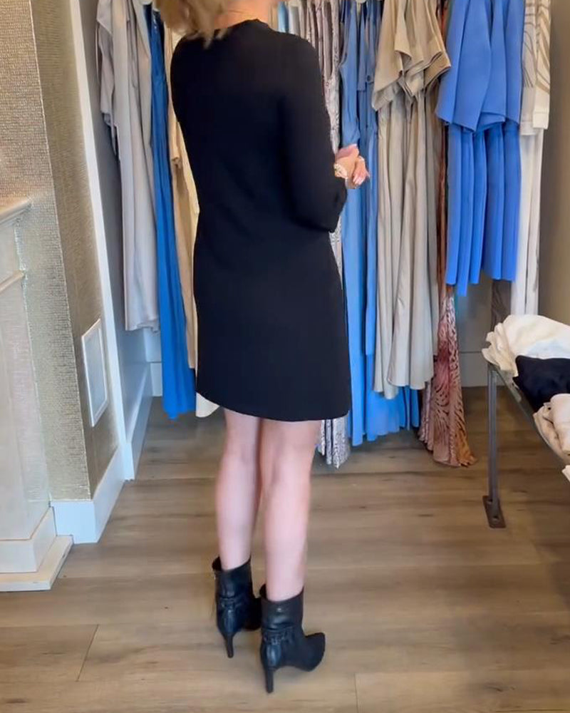 Long-Sleeved Solid Color Straight Dress