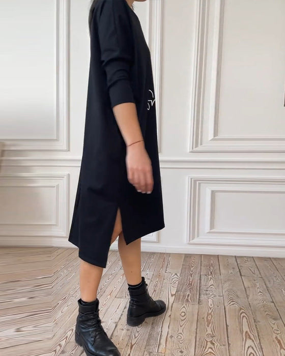 Simple printed side slit dress