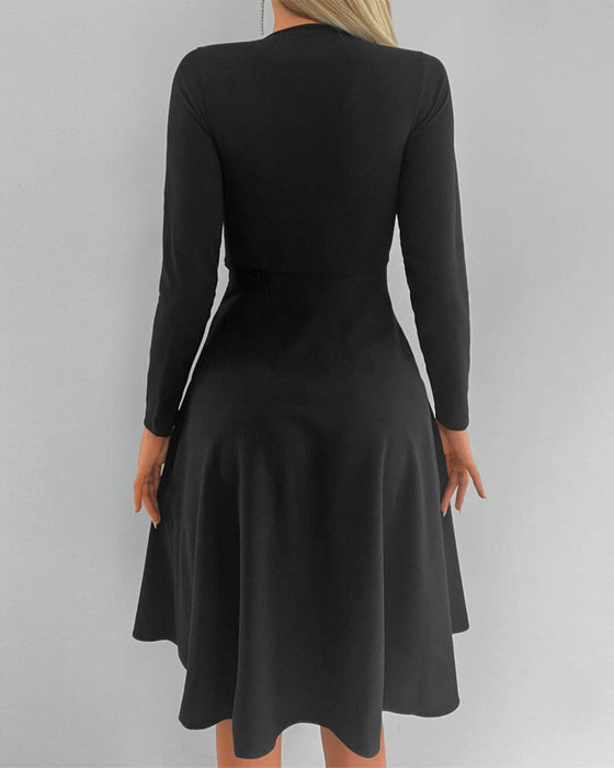 V neck Elegant Dress with Long Sleeve