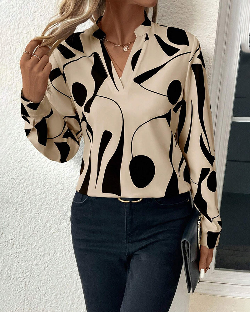 Printed stand collar blouse