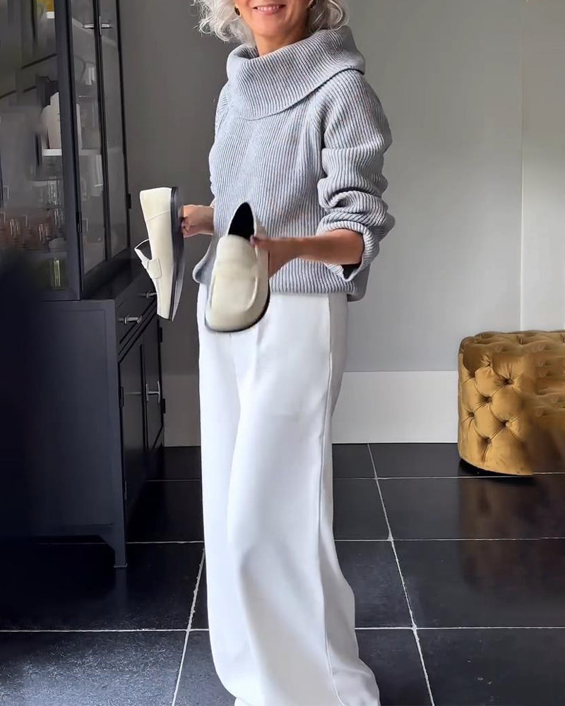 Solid Color Long-Sleeved One-Shoulder Jumper