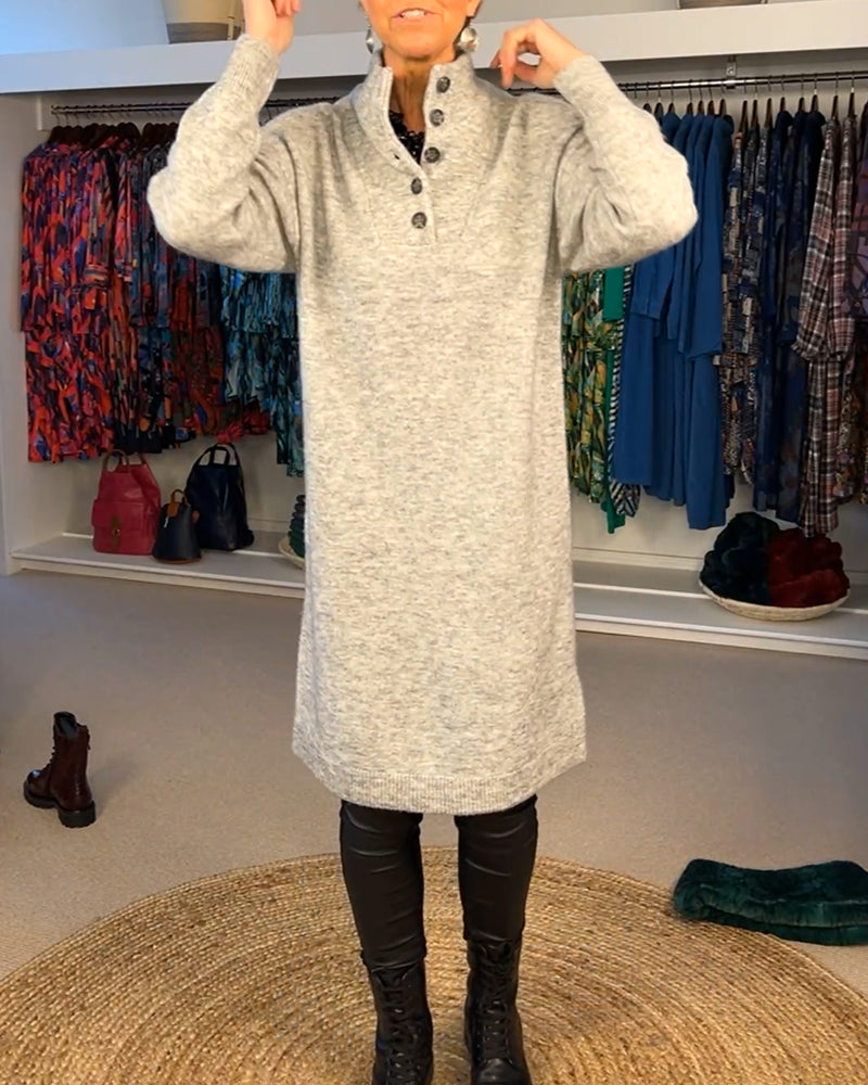 Button Turtleneck Fashion Sweater Dress