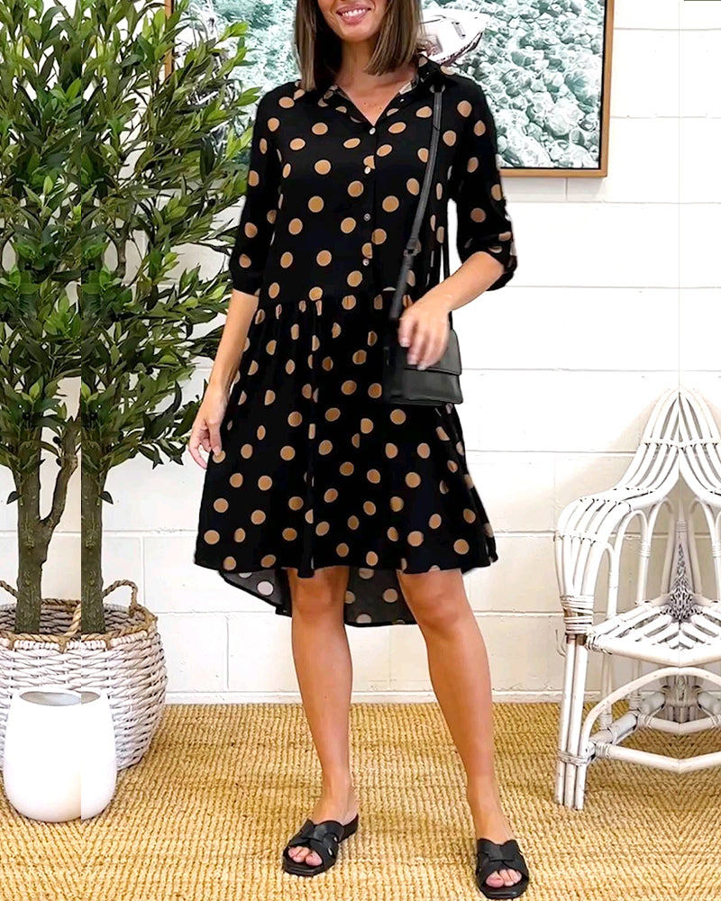 Buttoned polka dot print dress