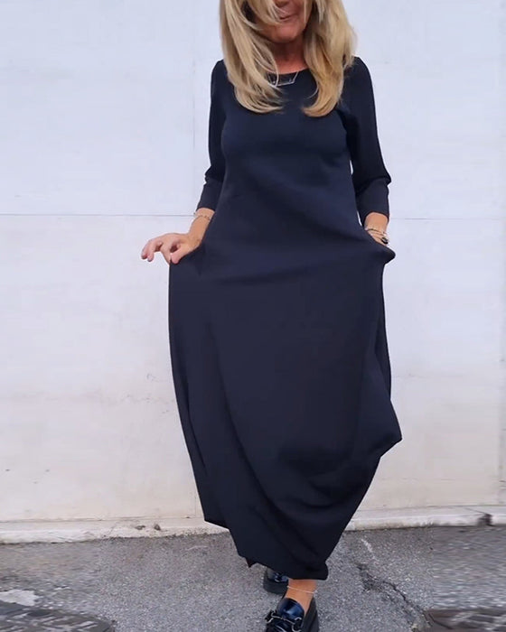 Simple solid color pocket dress