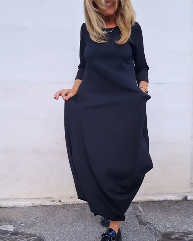 Simple solid color pocket dress