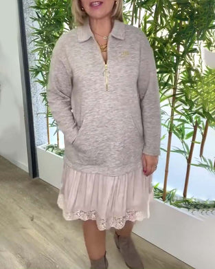Casual Lace Panel Knee-Length Dress