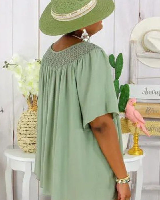 Solid Color Loose-Fitting Blouse