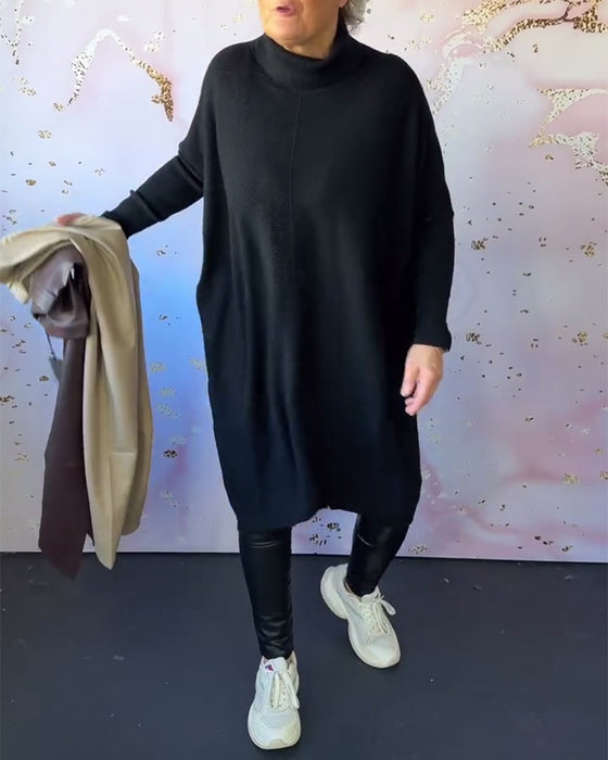 Casual solid color high collar long sleeve pullover