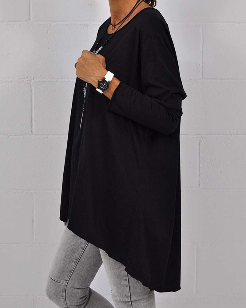 Round neck long sleeve irregular top
