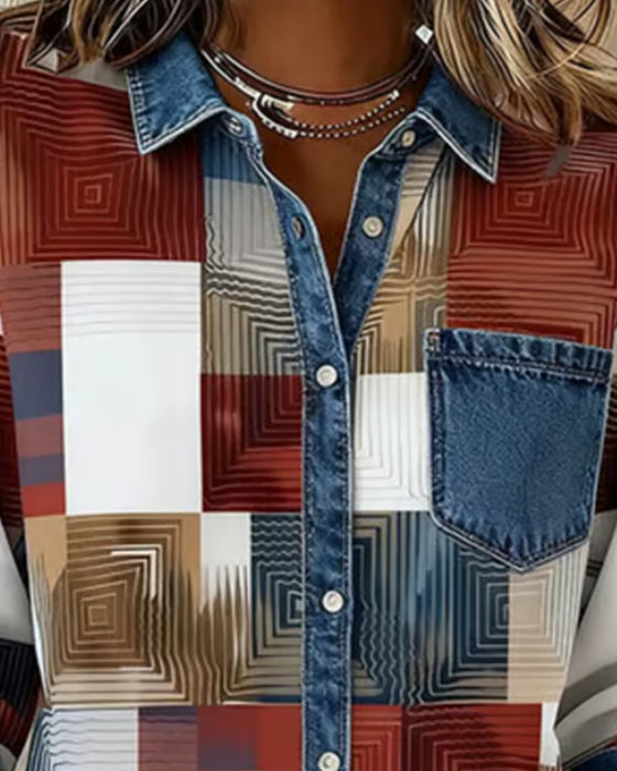 Color Block Fashionable Lapel Shirt