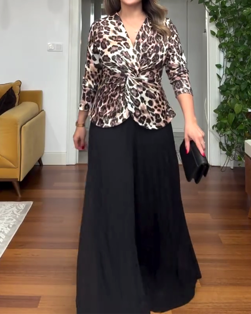 Cross-Over Leopard Print V-Neck Top