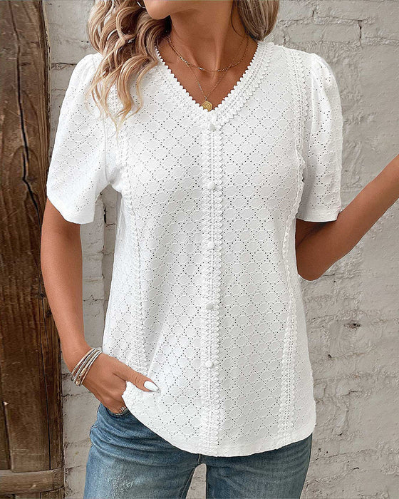 Bubble Sleeve Solid Color Top