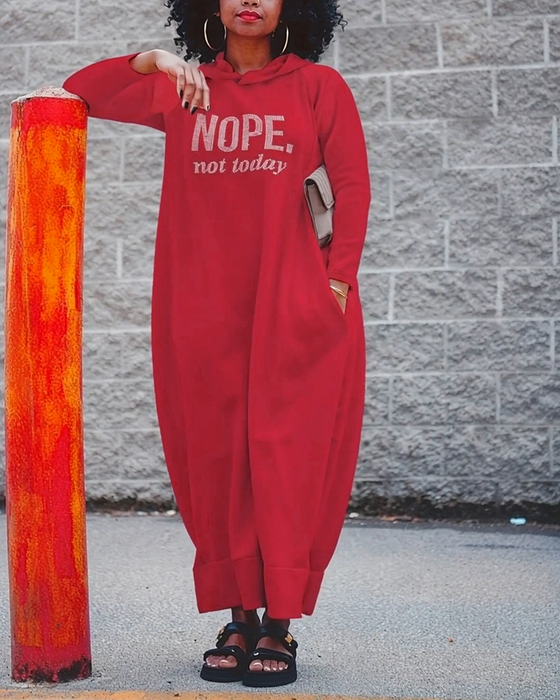 Letter-Printed Maxi Hoodie Dress