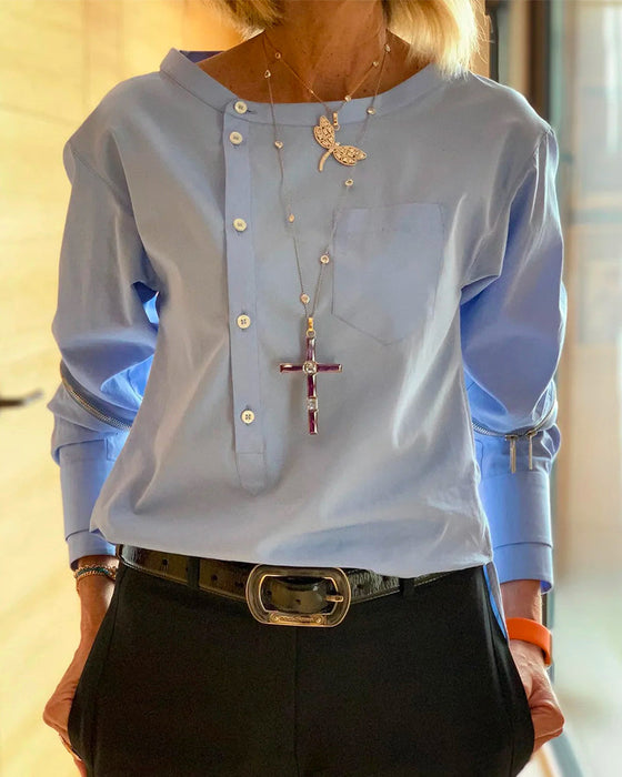 Buttoned solid color irregular top