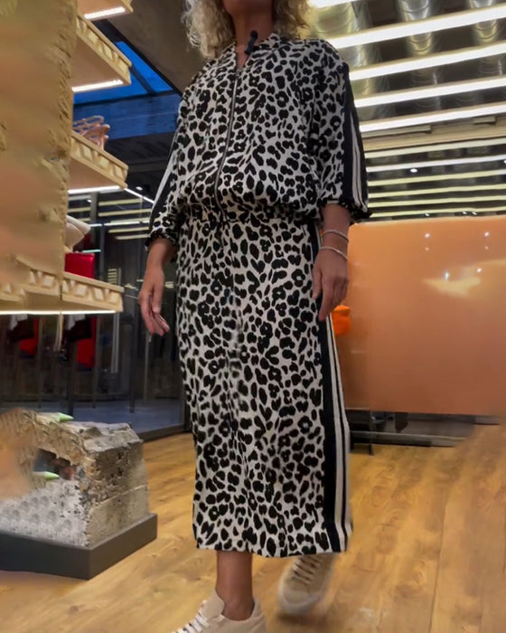 Leopard print striped skirt two-piece set