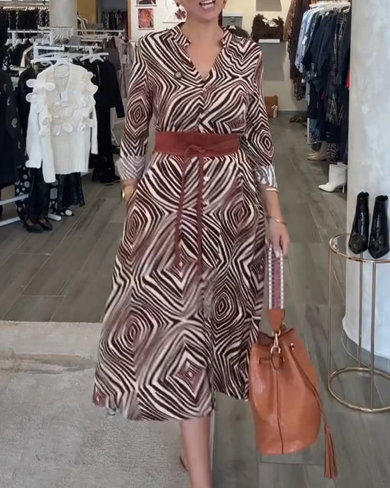 Vintage Geometric Print Shirt Dress